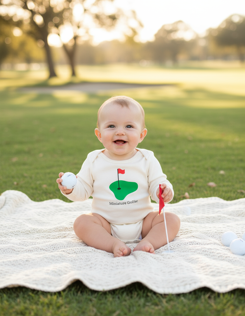 Mini Golfer Long Sleeve Baby Romper | Organic Cotton