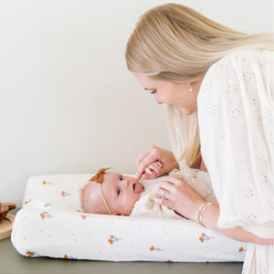 Minky Stretch Luxe Changing Covers in soft fabric, perfect for baby comfort and style during diaper changes.