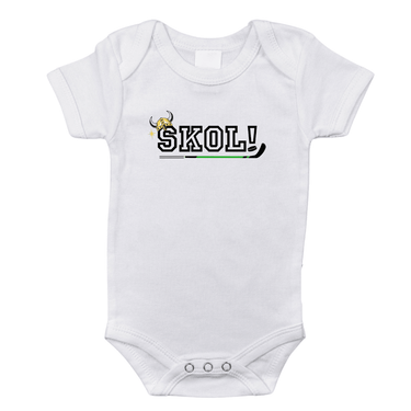 Minnesota Skol Baby Onesie - Short Sleeve Bodysuit for infants, featuring team colors and logo, perfect for little fans.