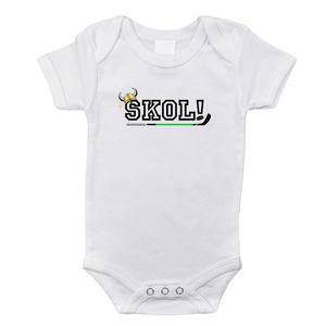 Minnesota Skol Baby Onesie - Short Sleeve Bodysuit for infants, featuring team colors and logo, perfect for little fans.
