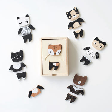 Colorful Mix & Match Animal Tiles wooden toy for babies, promoting creativity and fine motor skills.