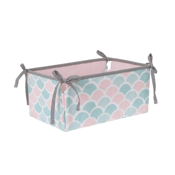 Sugar Reef Mermaid 4 Piece Nursery Crib Bedding Set - Appliqued Round Play Quilt, 100% Cotton Fitted Crib Sheet, Shirred Crib Skirt with 16" Drop, Nursery Organizer