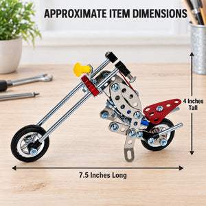 Metal Motorcycle Model Kit Buildable Chopper Toy with Bolts & Tools DIY  (105 Pieces) 7.5 Inches