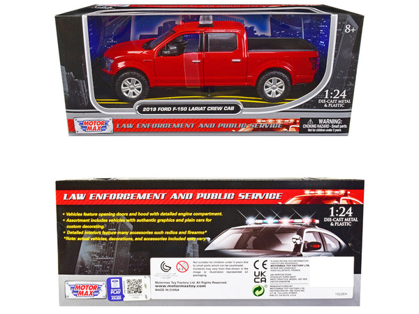 2019 Ford F-150 Lariat Crew Cab Pickup Truck Unmarked Fire Department Red "Law Enforcement and Public Service" Series 1/24 Diecast Model Car by Motormax