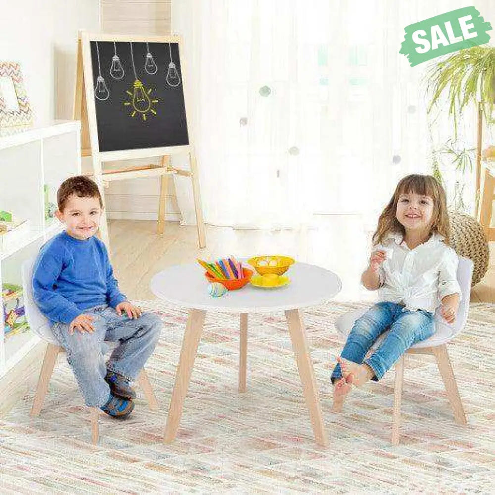 Modern Kids Activity Play Table and 2 Chairs Set with Beech Leg Cushion-White Kids Table & Chair Sets
