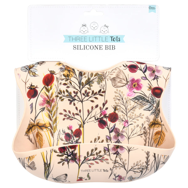 Floral Silicone Bib with Crumb Catcher
