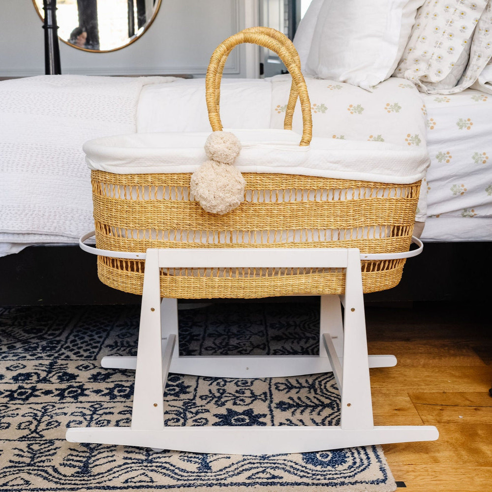 Modern Open Weave<br> African Moses Basket <br>No Hood<br> Vegan Handle