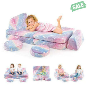 Modular Kids Play Couch Set Glow in the Dark with Portable Handles-Gray Gray Kids Chairs & Seating
