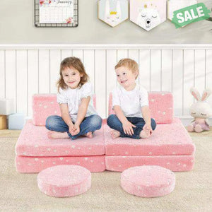 Modular Kids Play Couch Set Glow in the Dark with Portable Handles-Gray Gray Kids Chairs & Seating