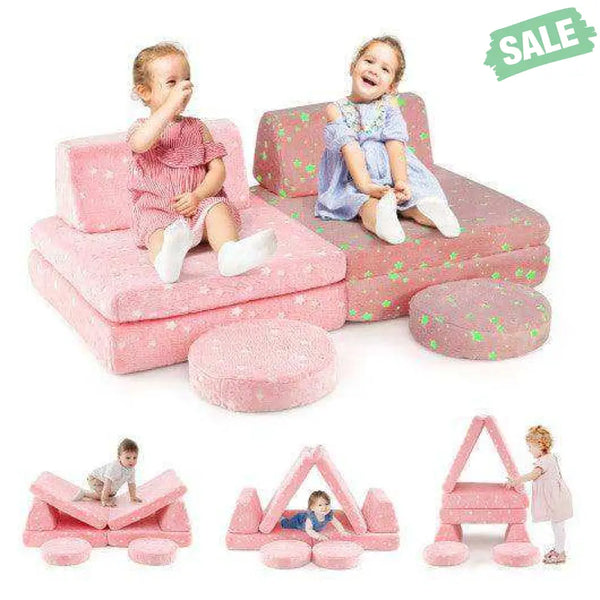 Modular Kids Play Couch Set Glow in the Dark with Portable Handles-Gray Gray Kids Chairs & Seating