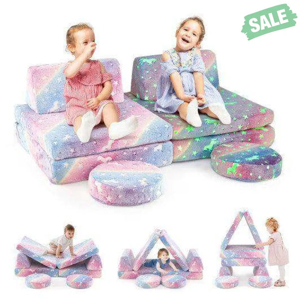 Modular Kids Play Couch Set Glow in the Dark with Portable Handles-Gray Gray Kids Chairs & Seating