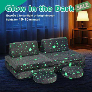 Modular Kids Play Couch Set Glow in the Dark with Portable Handles-Gray Gray Kids Chairs & Seating