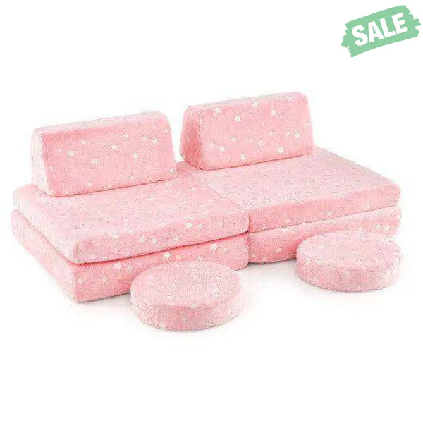 Modular Kids Play Couch Set Glow in the Dark with Portable Handles-Gray Gray Kids Chairs & Seating