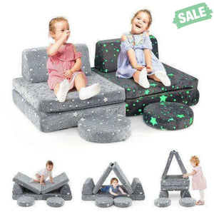 Modular Kids Play Couch Set Glow in the Dark with Portable Handles-Gray Gray Kids Chairs & Seating