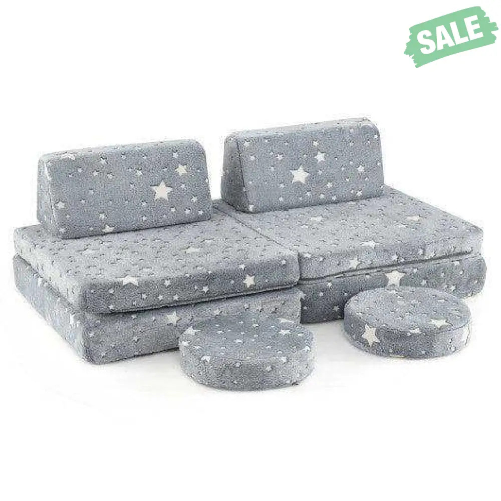 Modular Kids Play Couch Set Glow in the Dark with Portable Handles-Gray Gray Kids Chairs & Seating