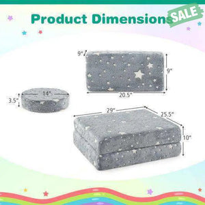 Modular Kids Play Couch Set Glow in the Dark with Portable Handles-Gray Gray Kids Chairs & Seating