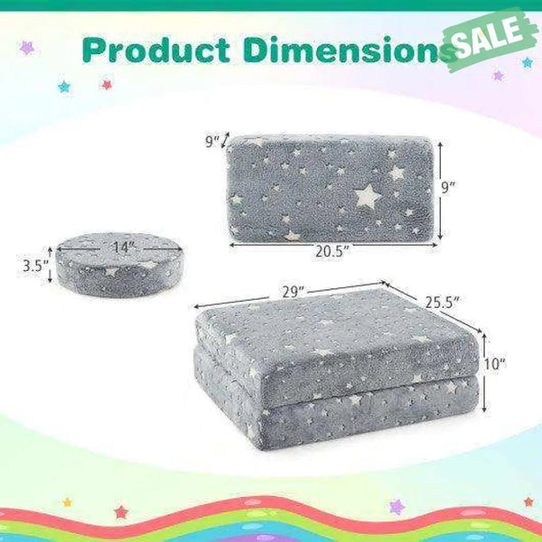 Modular Kids Play Couch Set Glow in the Dark with Portable Handles-Gray Gray Kids Chairs & Seating