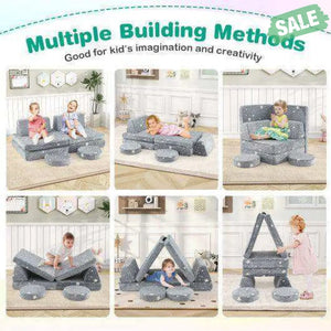 Modular Kids Play Couch Set Glow in the Dark with Portable Handles-Gray Gray Kids Chairs & Seating