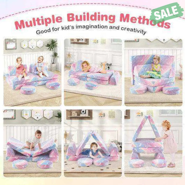 Modular Kids Play Couch Set Glow in the Dark with Portable Handles-Color