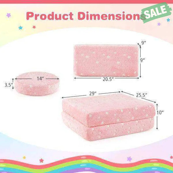 Modular Kids Play Couch Set Glow in the Dark with Portable Handles-Pink