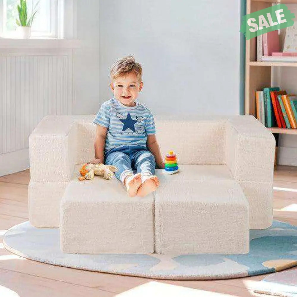 Modular Kids Sofa Couch Convertible Foam Armchair for Children-Beige Kids Chairs & Seating