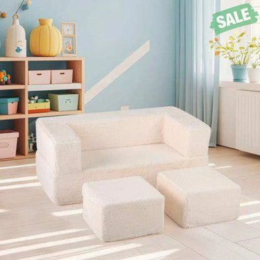 Modular Kids Sofa Couch Convertible Foam Armchair for Children-Beige Kids Chairs & Seating