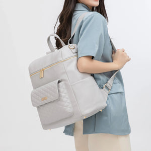 Signature Diaper Bag in Stone Grey, stylish and functional, perfect for modern parents. Angle 13 view.