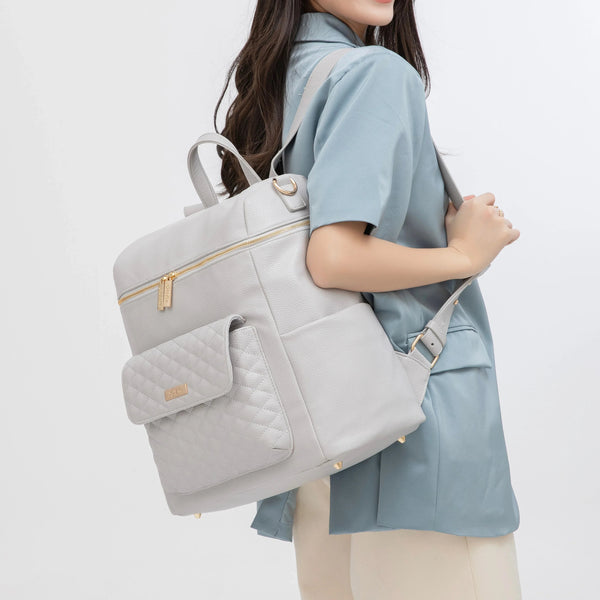 Signature Diaper Bag in Stone Grey, stylish and functional, perfect for modern parents. Angle 13 view.