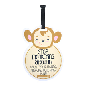 Monkey Wash Your Hands No Touching Newborn Baby Car Seat Sign Tag