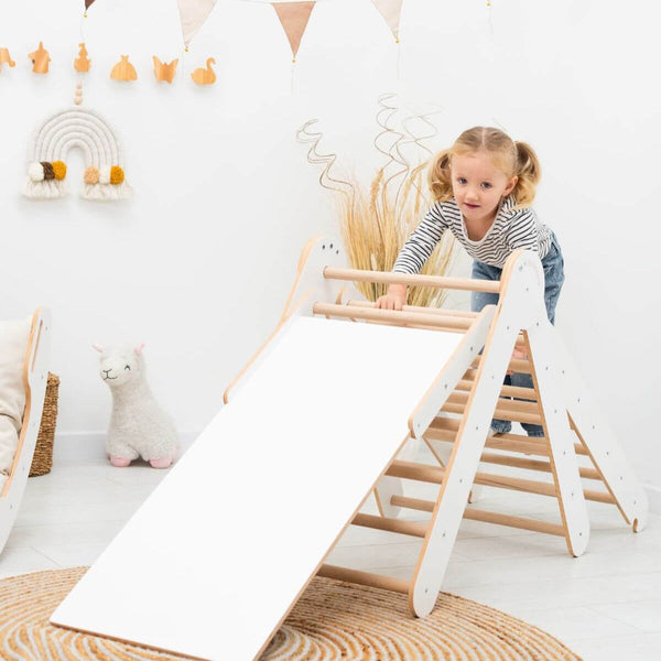 3 in 1 Montessori Climbing Set: Pikler Triangle + Sliding Ramp + Ladder