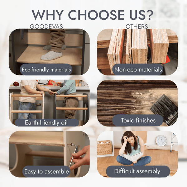 Stable Montessori Tower: Wooden Growing Chair - Grey