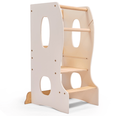 Ivory Stable Montessori Tower: Wooden Growing Chair for kids, perfect for vanities, tables, and chairs.