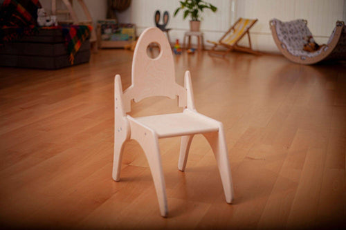 Montessori table and chair set for toddlers, designed for learning and play, viewed at a 15-degree angle.