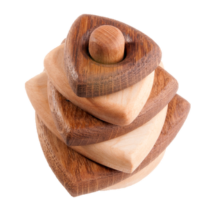 Wooden stacking toy in triangle shape from 2 types of wood