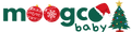 Mogoo Baby logo with Christmas-themed elements on a green background