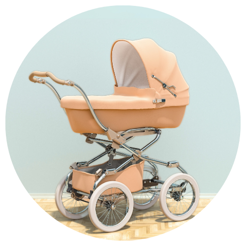 Vintage-style baby pram with bassinet and canopy