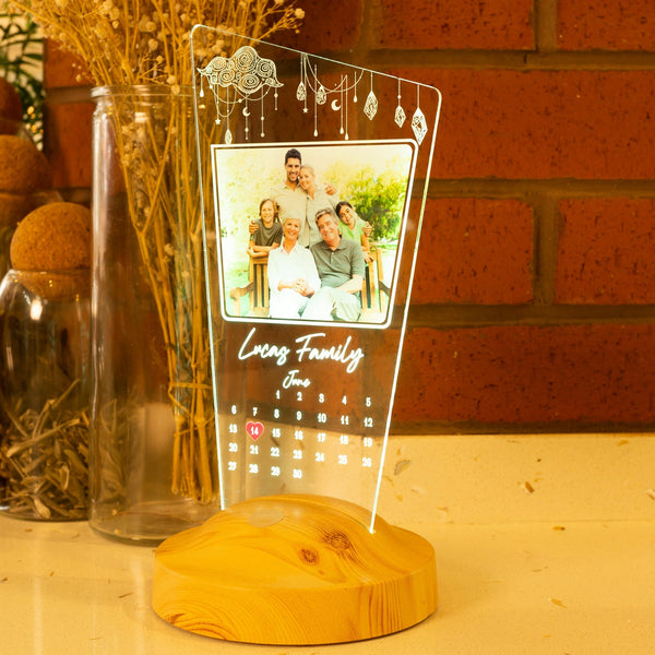 Personalized Photo Calendar Night Light, Custom LED Lamp by Drn Gift Store