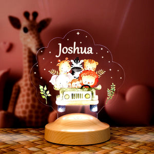 Safari Jungle Animals Light, Baptism Gift, Personalized LED Animal Lamp by Drn Gift Store