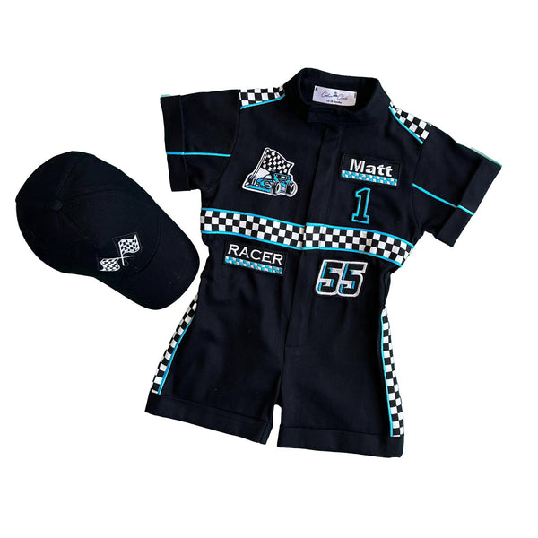 Costumes Club Handmade Race Car Driver Costume for Toddlers - Halloween Costume, Cars Boys Racing Outfit, Toddler Racer Suit by Costumes Club, Black & Turquoise #black&turquoise