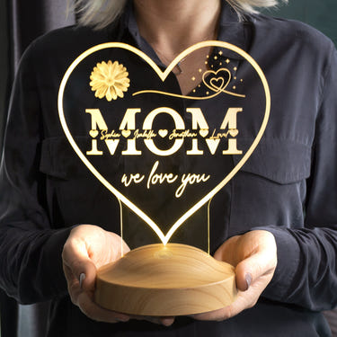 Mothers Day Gift, Mom Personalized Night Light, Heartshaped Custom 3D Lamp by Drn Gift Store