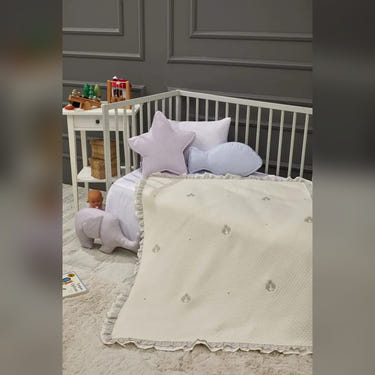 Dream Embroidered Ruffled Cotton Baby Blanket, 35x43 in