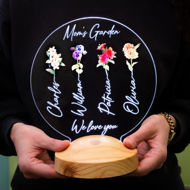 Personalized Mom's Garden Night Light, Custom Flower Led Lamp by Drn Gift Store