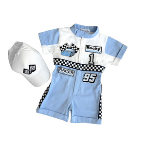 Costumes Club Handmade Race Car Driver Costume for Toddlers - Halloween Costume, Cars Boys Racing Outfit, Toddler Racer Suit by Costumes Club, Baby Blue & White #babyblue&white