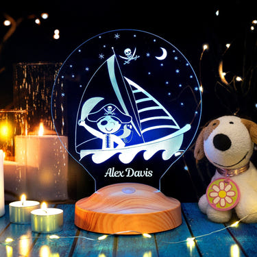 Pirate Boy Night Lamp Personalized, Baby Boy Bedroom Lamp by Drn Gift Store