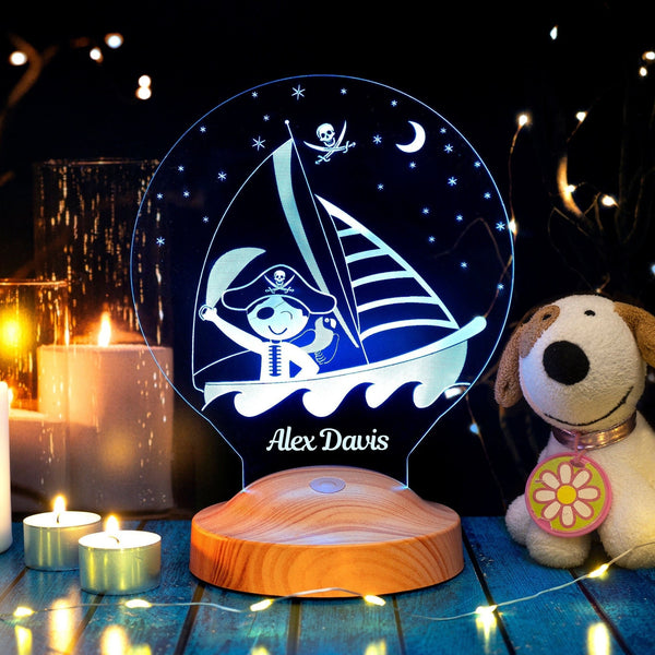 Pirate Boy Night Lamp Personalized, Baby Boy Bedroom Lamp by Drn Gift Store