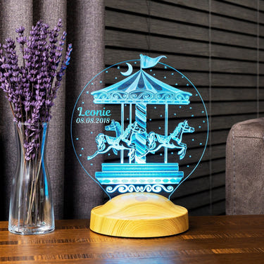 Personalized Vintage Carousel Night Light: LED Nursery Lamp by Drn Gift Store