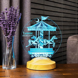 Personalized Vintage Carousel Night Light: LED Nursery Lamp by Drn Gift Store