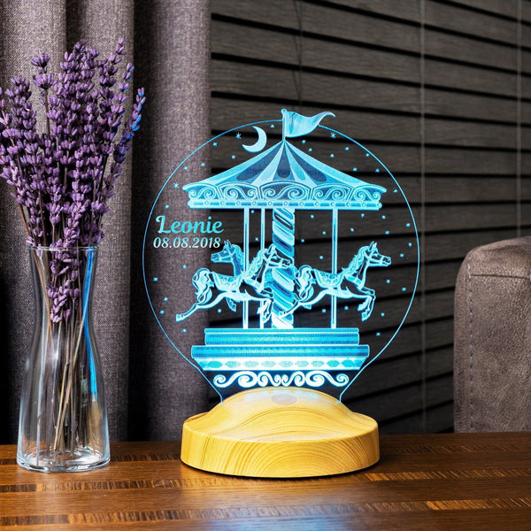 Personalized Vintage Carousel Night Light: LED Nursery Lamp by Drn Gift Store
