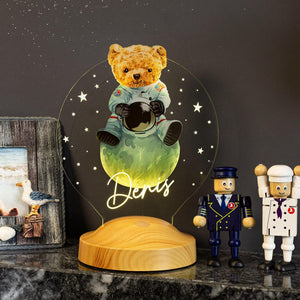 Personalized Teddy Bear Astronaut LED Night Light, Custom Nursery Decor by Drn Gift Store