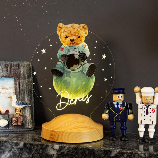 Personalized Teddy Bear Astronaut LED Night Light, Custom Nursery Decor by Drn Gift Store